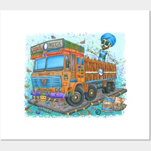 Indian Trucker Skeleton - Dia De Los Muertos - Colorful Indian Truck Paint Posters and Art